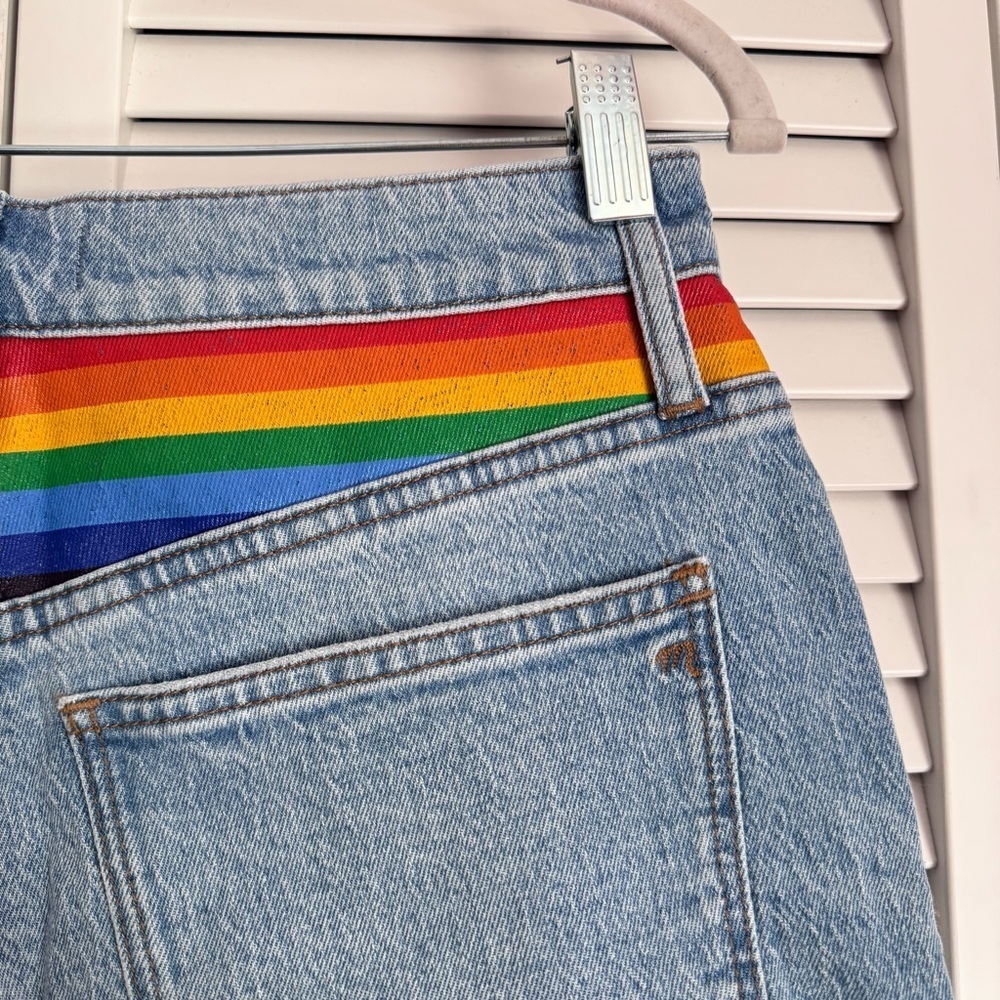 Madewell The Pride Relaxed Mid Length Denim Blue Shorts Festival Parade Size 25 - Picture 4 of 10
